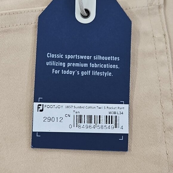 NEW Footjoy Pants Men's 38x34 Tan NWT Sueded Cotton Twill 5 Pocket Straight Leg - Picture 12 of 16